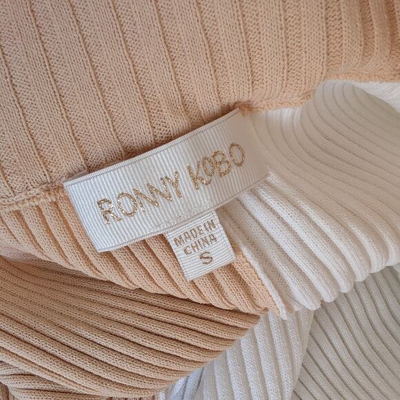 Ronny Kobo Two Tone Ribbed Knit Wide Leg Coloroblock Cream/White Pants, size S - Picture 3 of 7